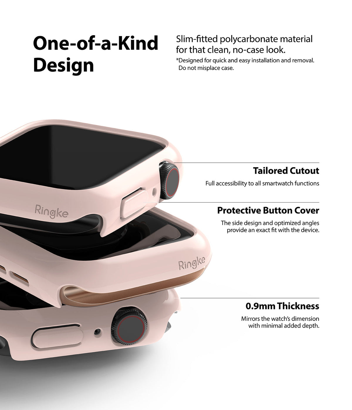Apple Watch Series 6 / 5 / 4 / SE (44mm) Case | Slim (2 Pack) - Apple Watch Slim Case - Two light pink protective cases stacked, highlighting slim design, button covers, and cutouts.