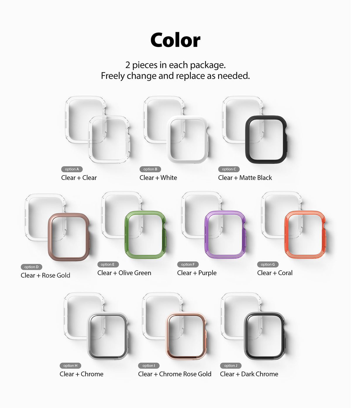 Apple Watch Series 6 / 5 / 4 / SE (40mm) Case | Slim (2 Pack) - Apple Watch Series 6 / 5 / 4 / SE (40mm) Case - Ten color options for 2-pack watch cases displayed in a grid layout.