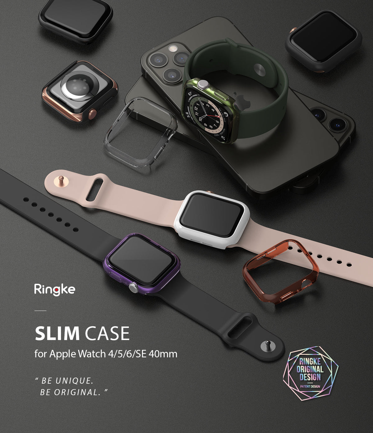 Apple Watch Series 6 / 5 / 4 / SE (40mm) Case | Slim (2 Pack) - Assorted slim protective cases for Apple Watch on display.