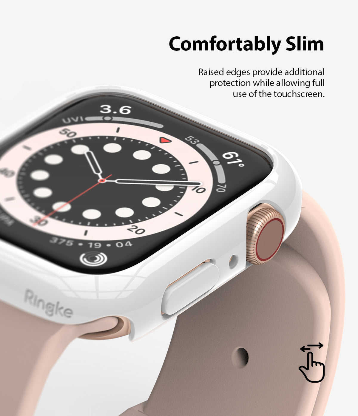 Apple Watch Series 6 / 5 / 4 / SE (40mm) Case | Slim (2 Pack) - Close-up of a white slim protective case on an Apple Watch.