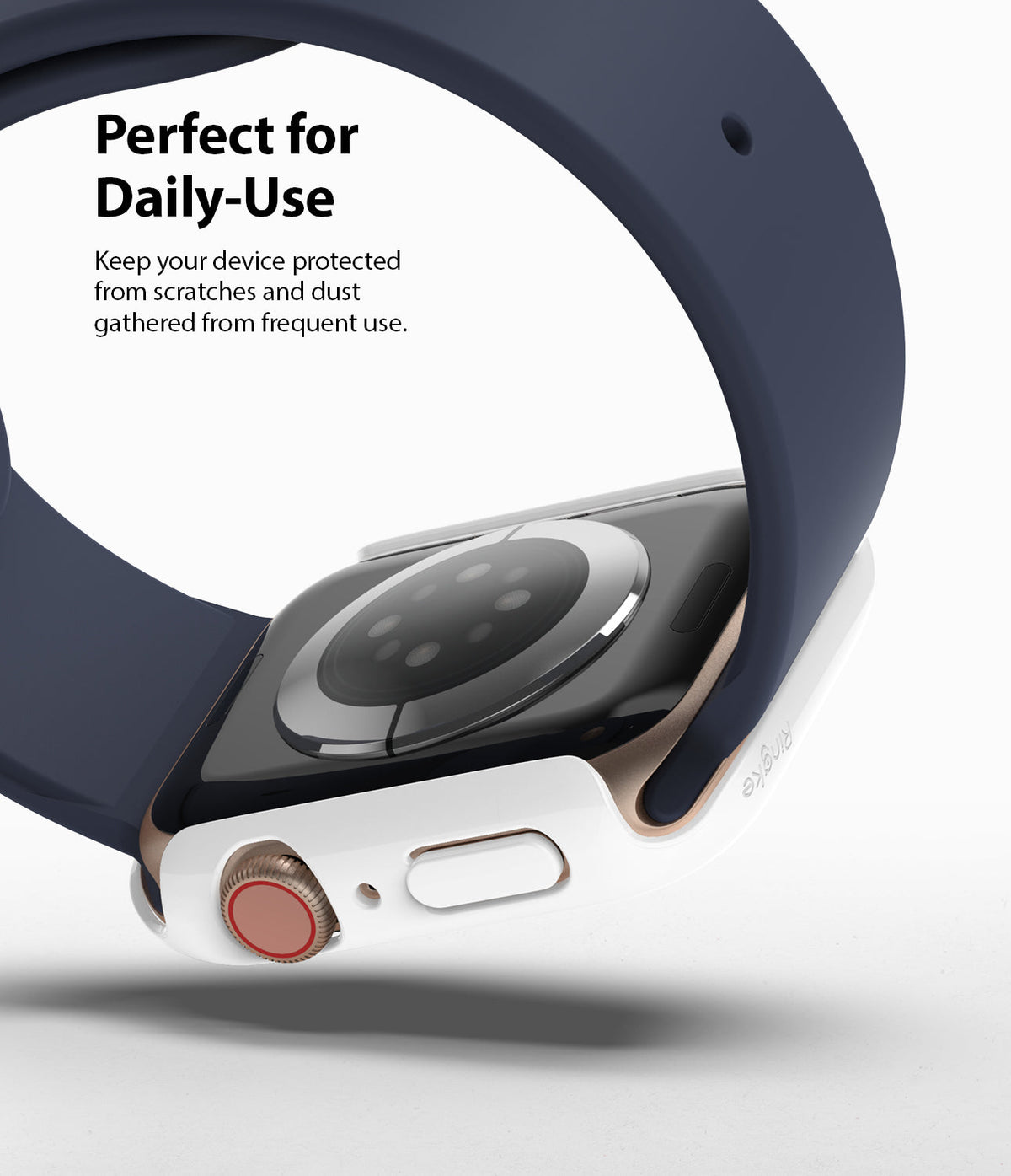 Apple Watch Series 6 / 5 / 4 / SE (40mm) Case | Slim (2 Pack) - White protective case on a gold Apple Watch with blue band.