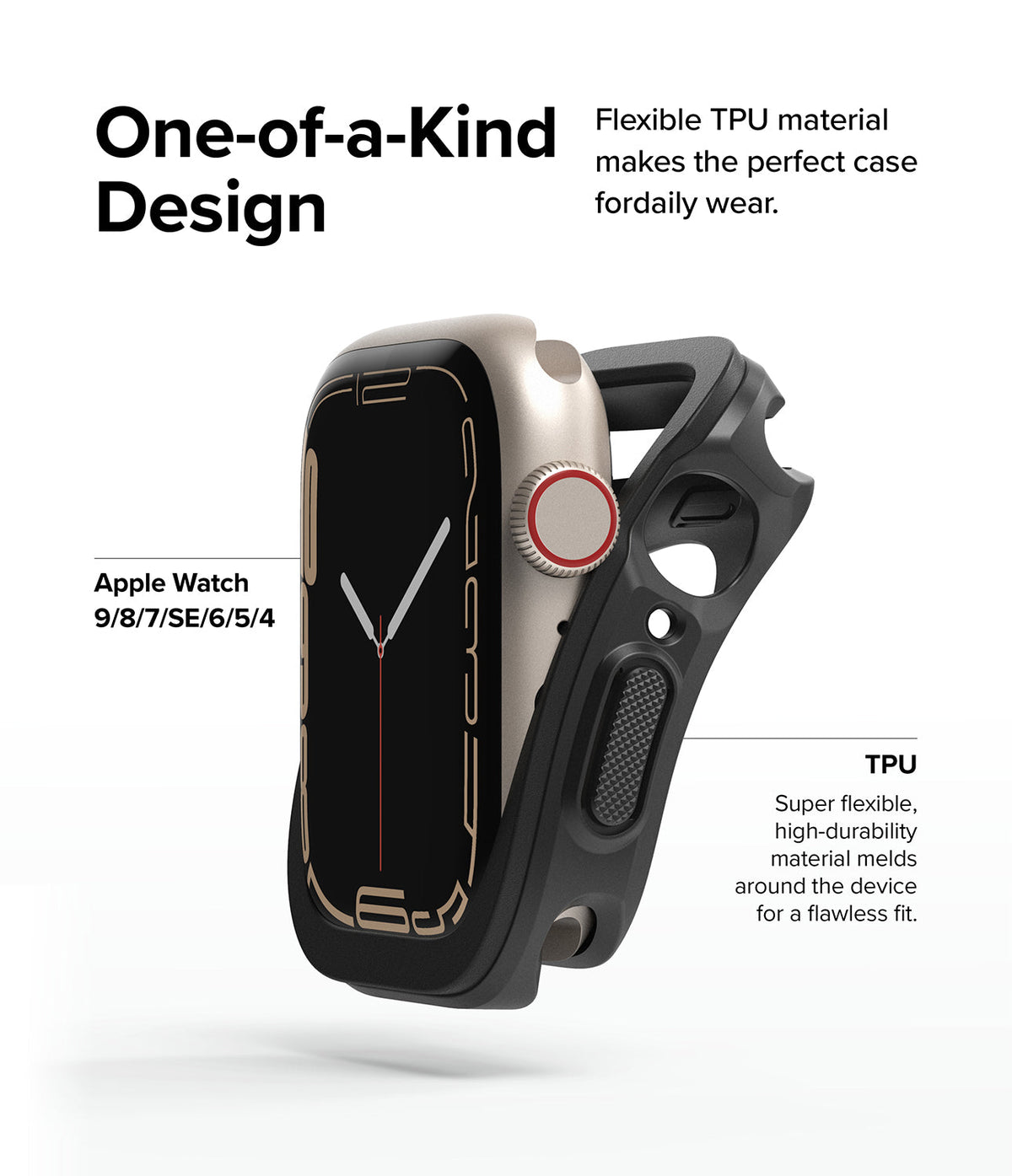 Apple Watch Series (41mm / 40mm) Case | Air Sports - A gold Apple Watch being inserted into a flexible black TPU case.