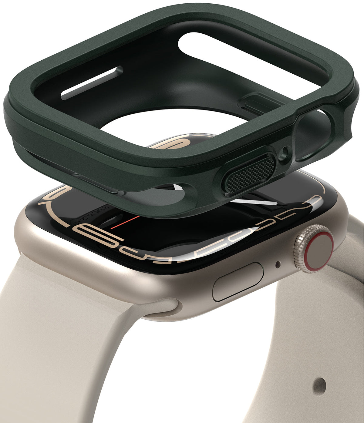 Apple Watch Series (41mm / 40mm) Case | Air Sports - Dark green protective case hovering above a silver Apple Watch.