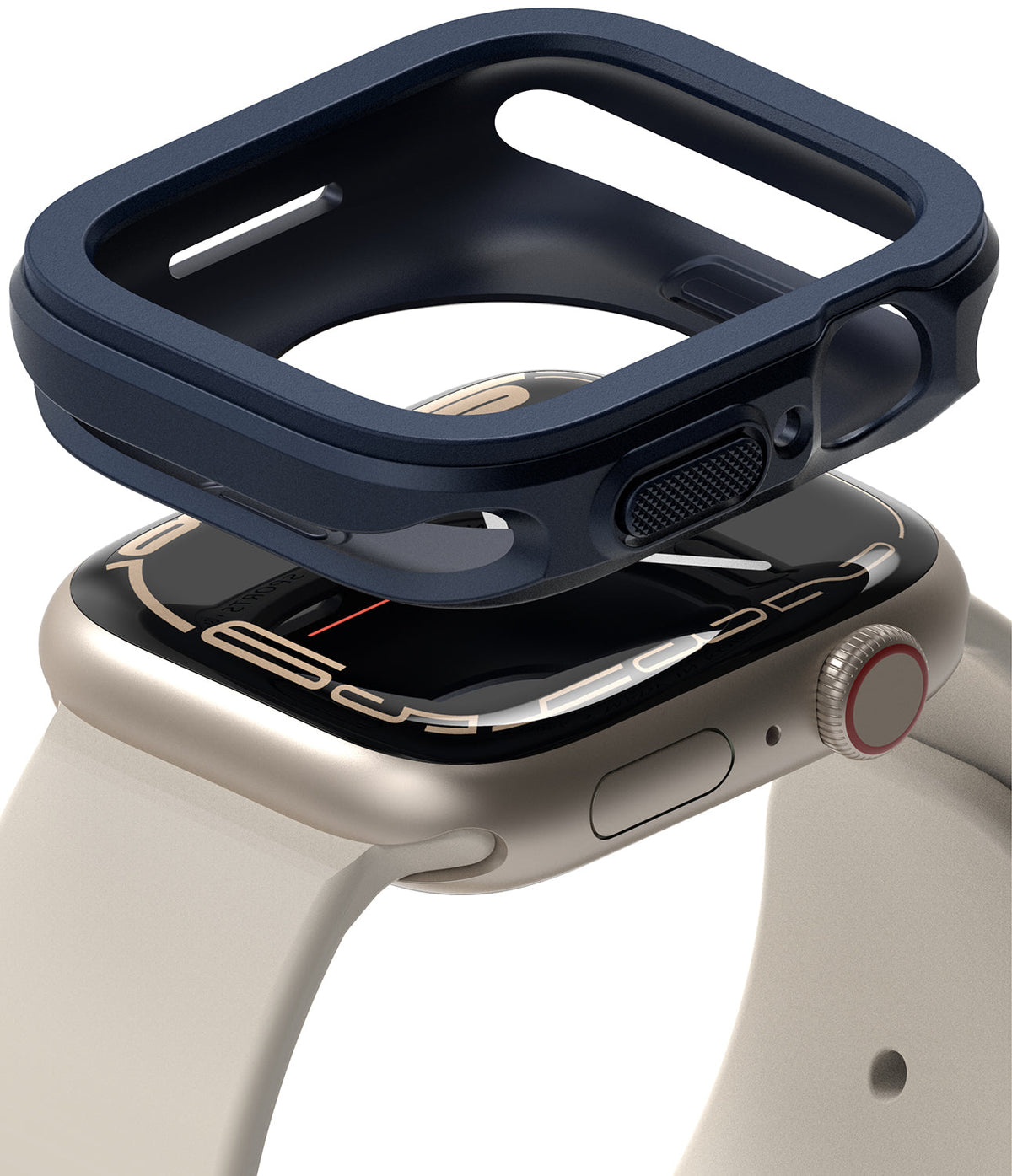 Apple Watch Series (41mm / 40mm) Case | Air Sports - Navy blue protective case hovering above a starlight Apple Watch.