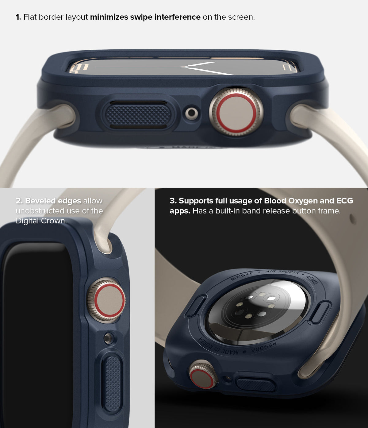 Apple Watch Series (41mm / 40mm) Case | Air Sports - Apple Watch Series Case - Navy blue protective case showing flat edges, digital crown access, and sensor compatibility.