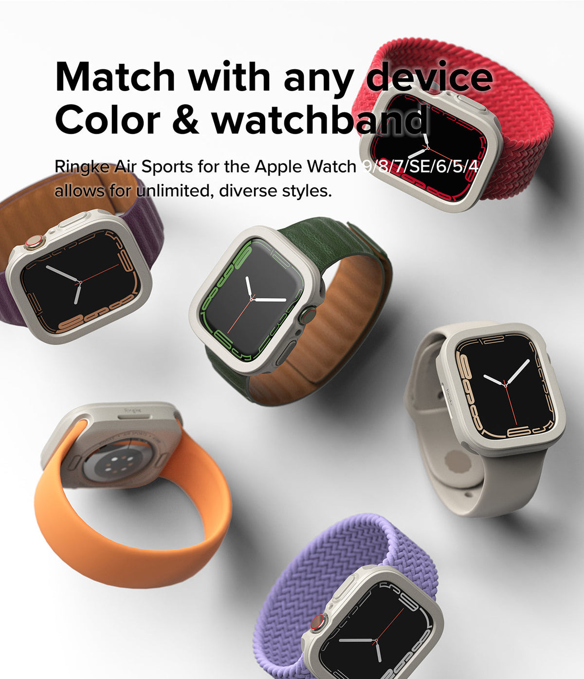 Apple Watch Series (41mm / 40mm) Case | Air Sports - Multiple Apple Watches with protective cases and diverse bands.