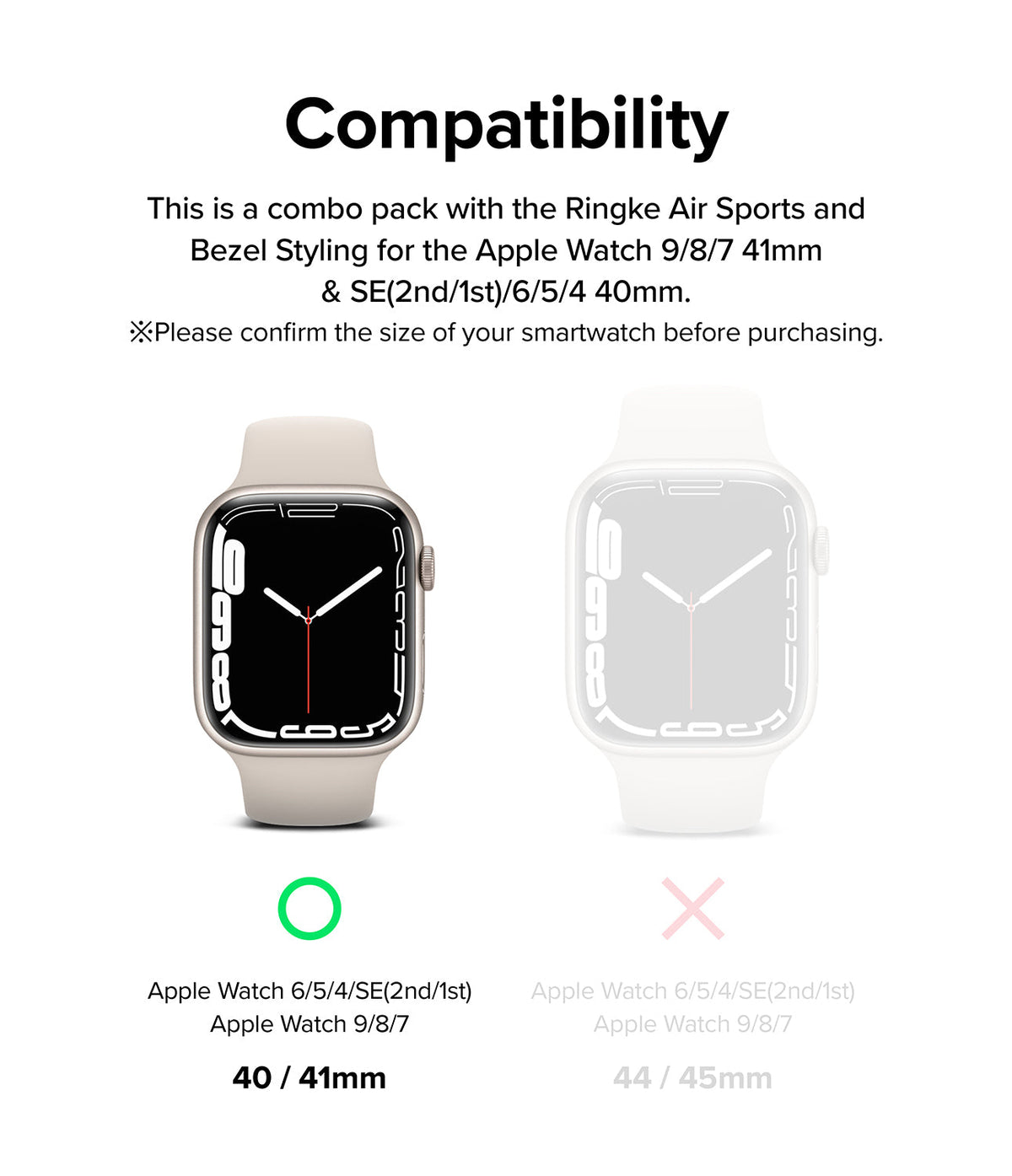 Apple Watch Series (41mm / 40mm) | Air Sports (Black) + Bezel Styling - Compatibility chart showing 40/41mm Apple Watch.