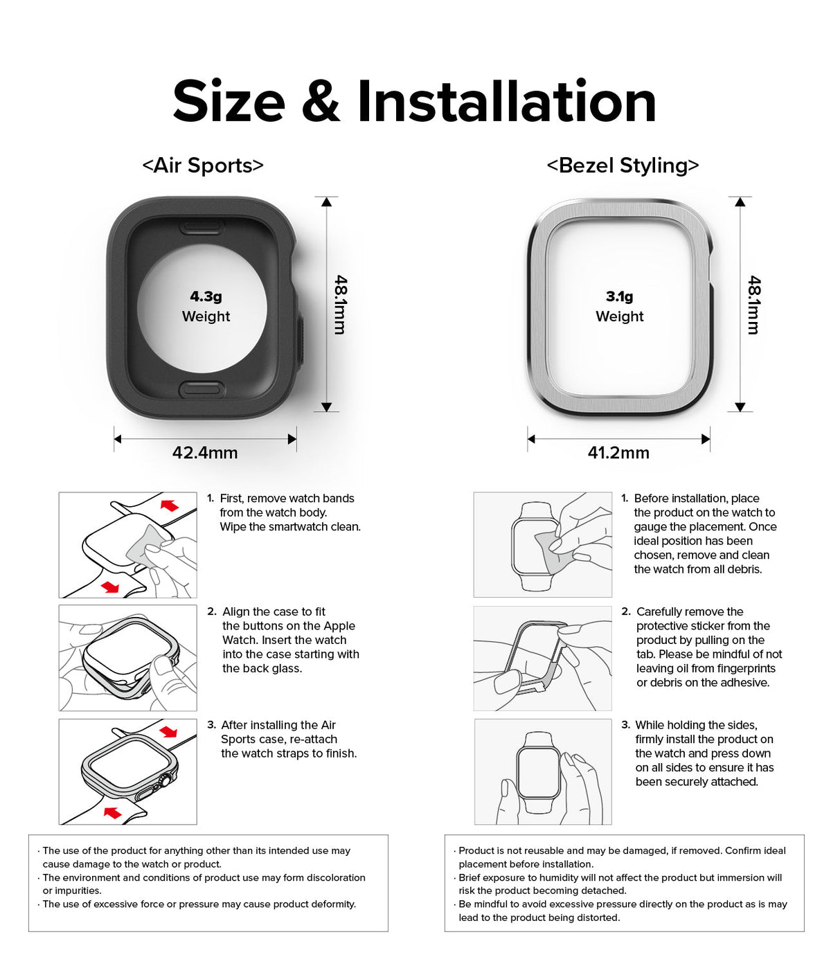 Apple Watch Series (41mm / 40mm) | Air Sports (Black) + Bezel Styling - Dimensions and installation guide for watch cases.