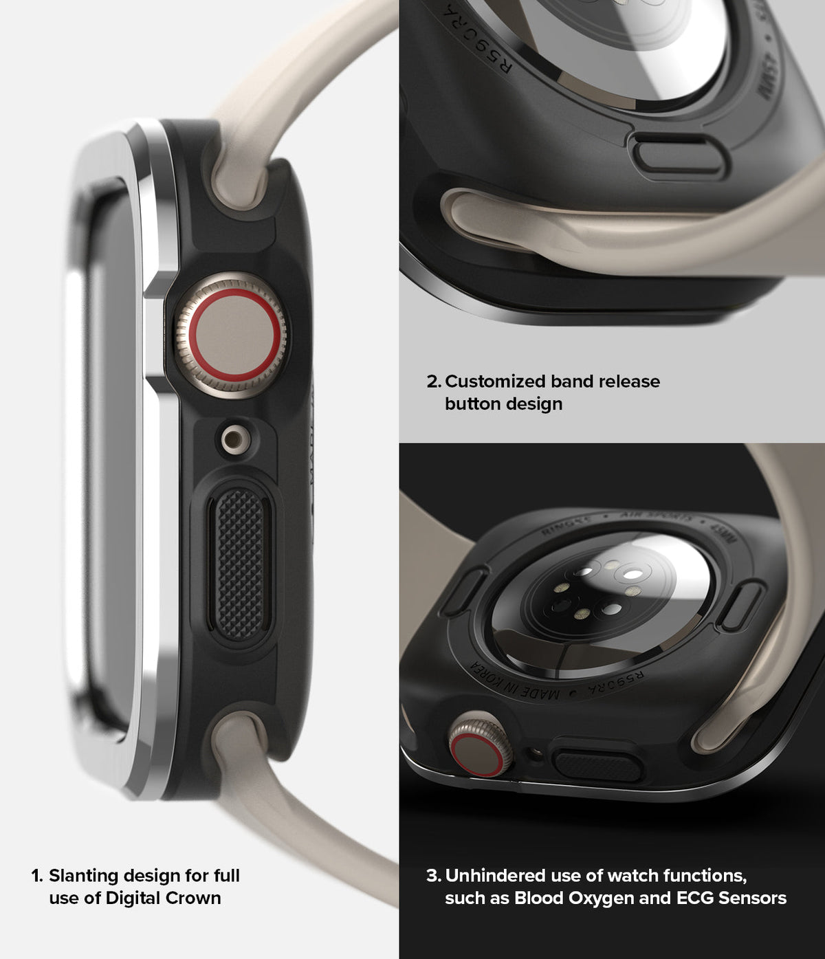 Apple Watch Series (41mm / 40mm) | Air Sports (Black) + Bezel Styling - Black protective case with metallic bezel on watch.