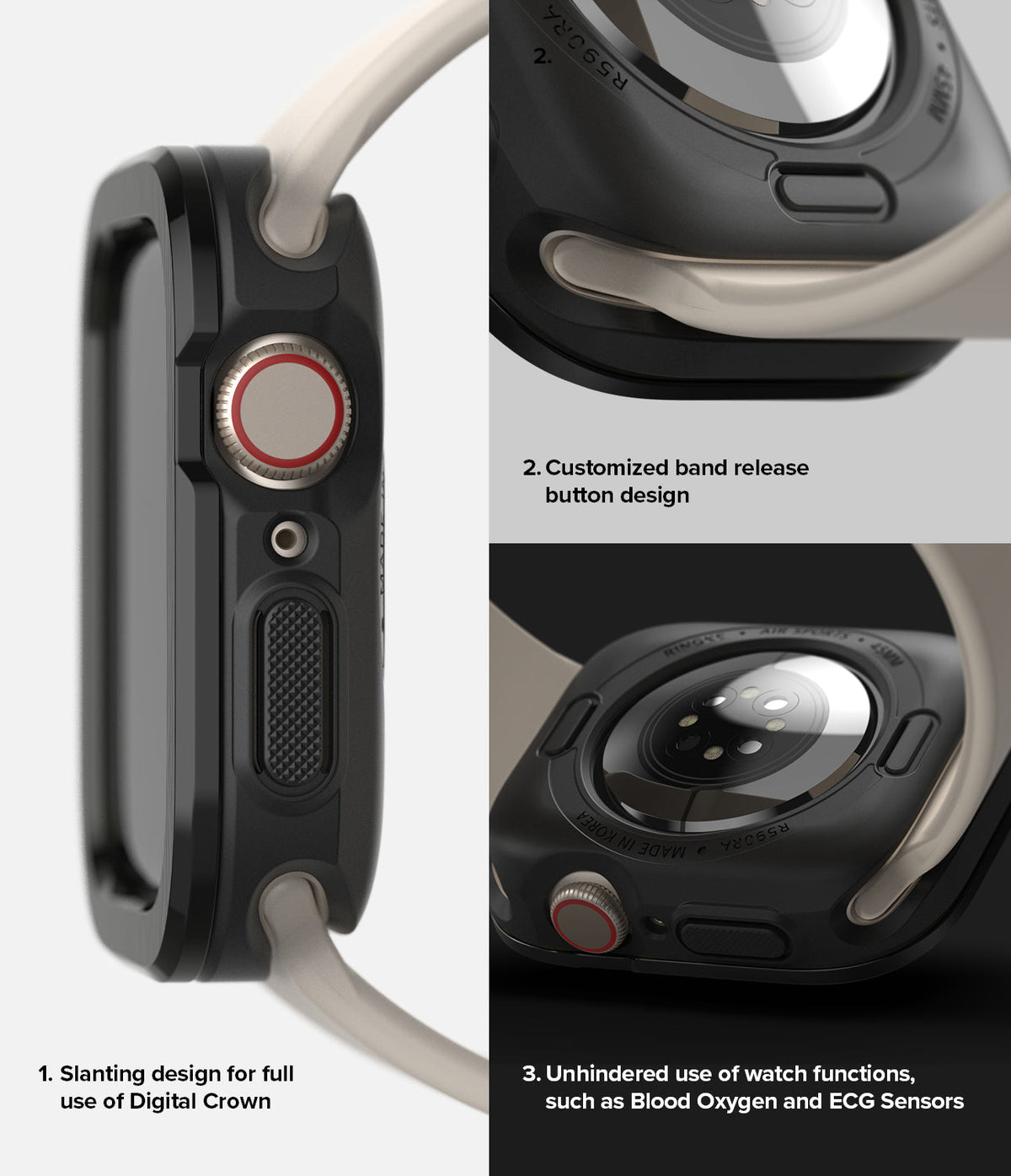 Apple Watch Series (41mm / 40mm) | Air Sports (Black) + Bezel Styling - Close-up views of black protective watch case.