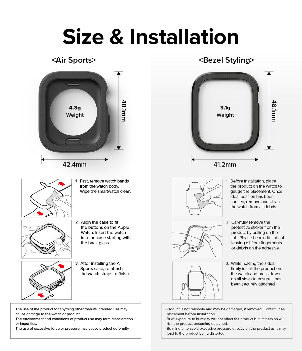 Apple Watch Series (45mm / 44mm) | Air Sports (Black) + Bezel Styling - Size, weight, and installation guide for watch cases.