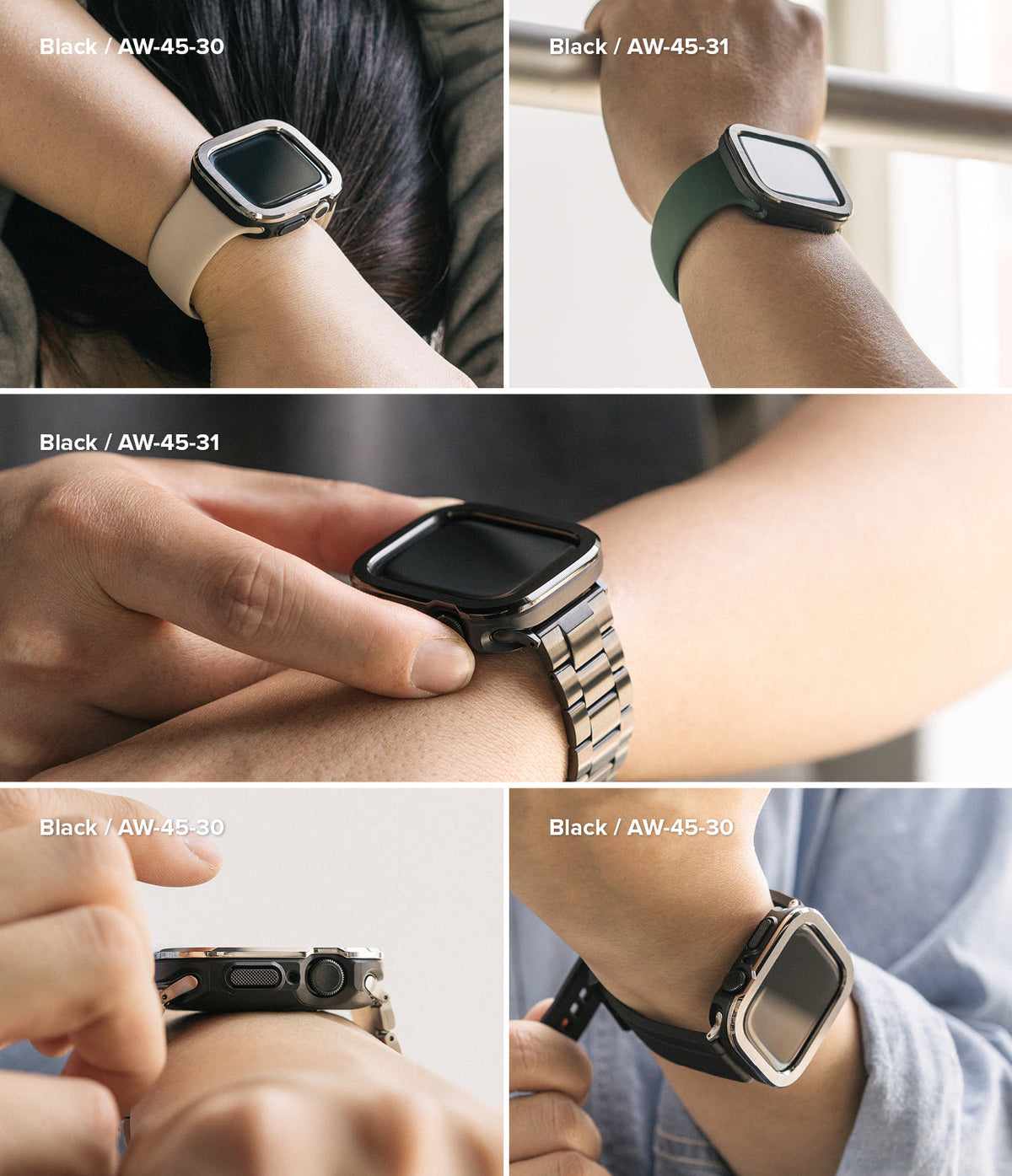 Apple Watch Series (45mm / 44mm) | Air Sports (Black) + Bezel Styling - Collage showing black Apple Watch bezel styling.
