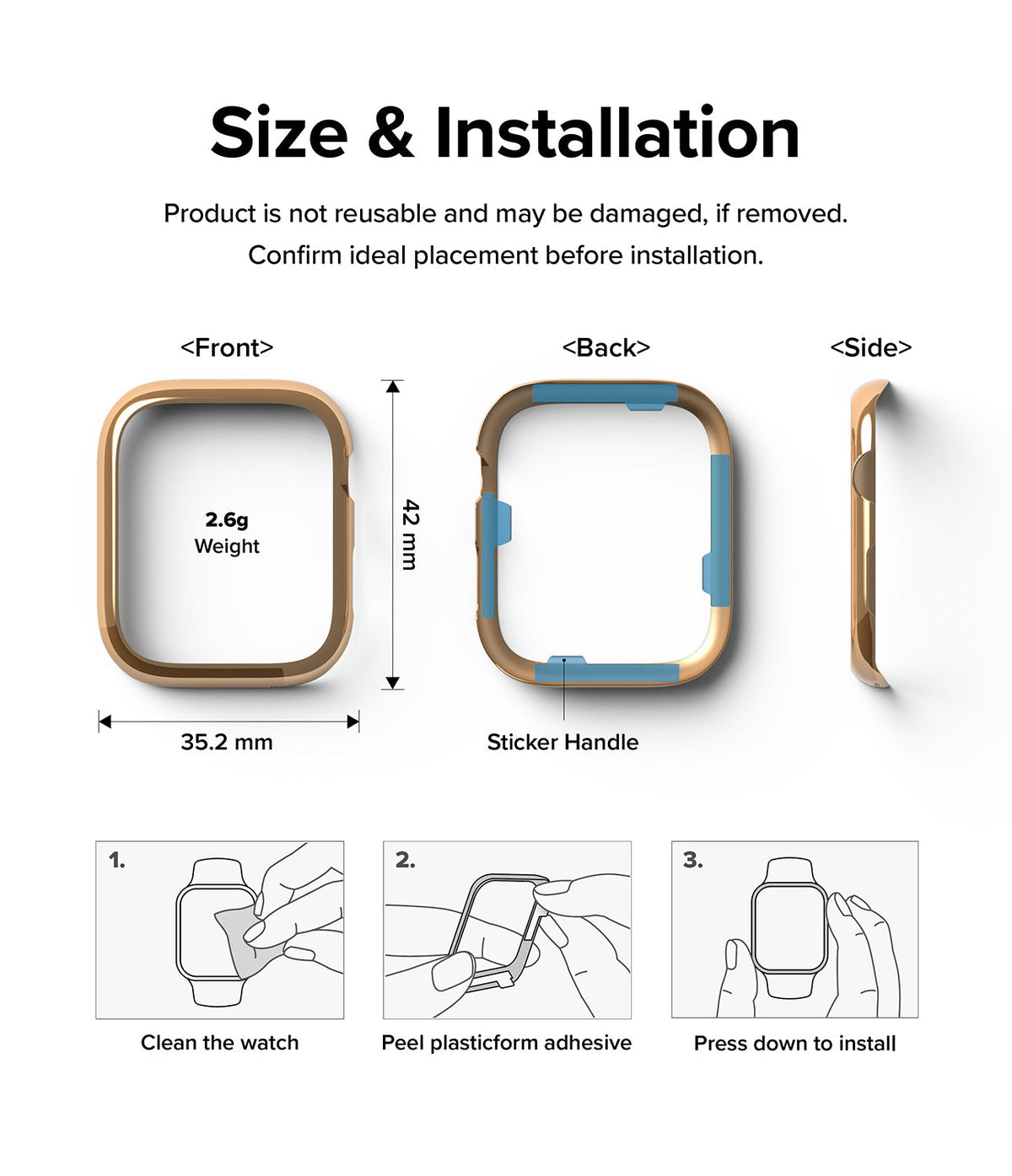 Apple Watch 9 / 8 / 7 (41mm) | Bezel Styling - Dimensions, weight, and three-step installation guide for watch bezel.