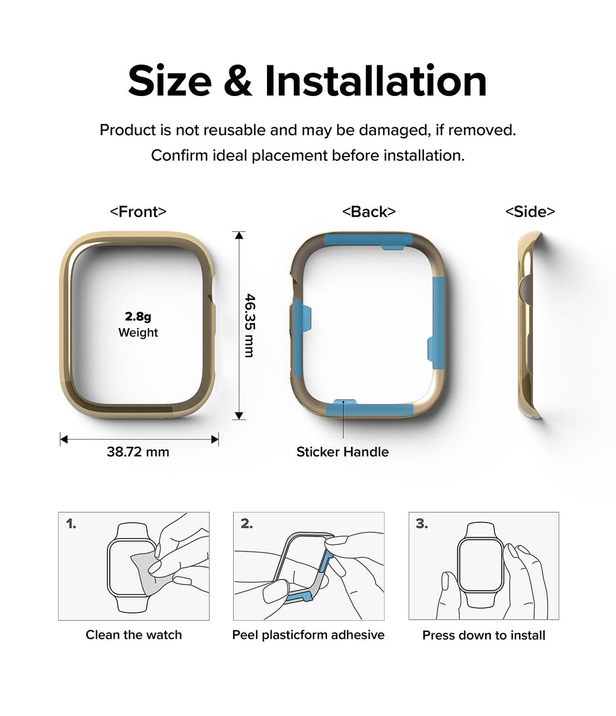 Apple Watch 9 / 8 / 7 (45mm) | Bezel Styling - Apple Watch 9 / 8 / 7 (45mm) | Bezel dimensions, weight, and three-step installation guide for the adhesive watch bezel.
