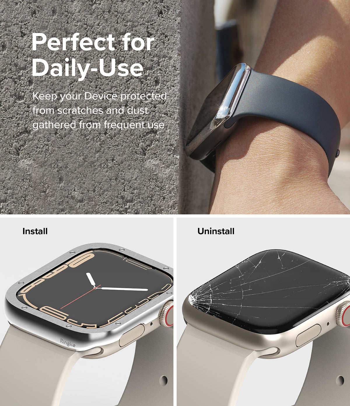 Apple Watch 9 / 8 / 7 (41mm) | Bezel Styling Premium - Close-up of a protective watch bezel showing installation steps.