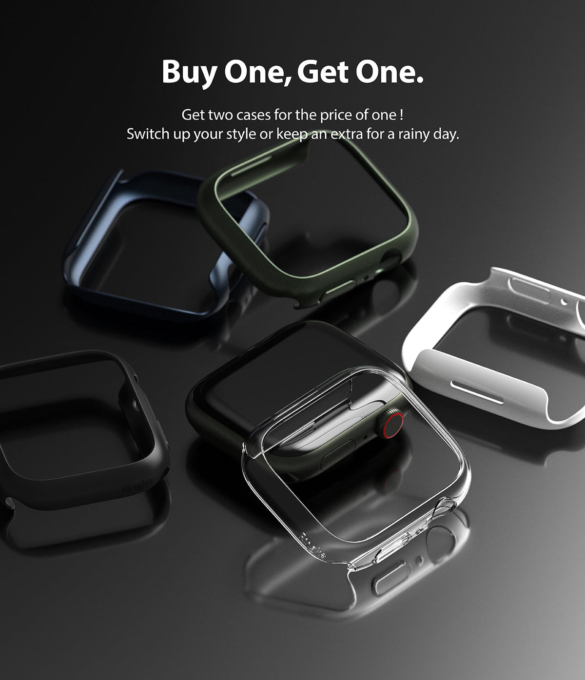 Apple Watch 9 / 8 / 7 (41mm) | Slim - Multiple slim protective cases for Apple Watch displayed on a dark surface.