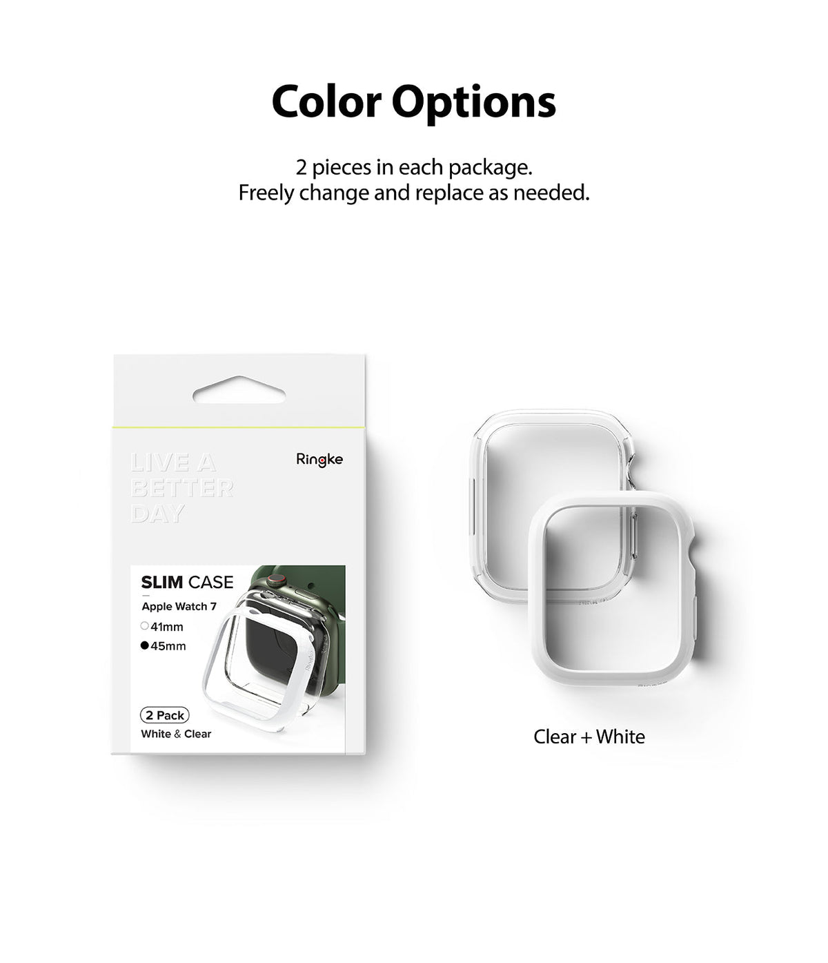 Apple Watch 9 / 8 / 7 (45mm) Case | Slim - Two-pack of clear and white slim protective cases for Apple Watch.