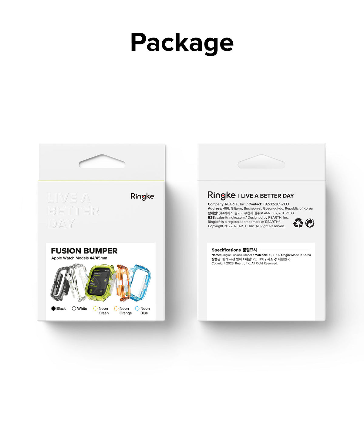 Apple Watch Series (45mm / 44mm) Case | Fusion Bumper - Front and back view of Ringke Fusion Bumper retail packaging.