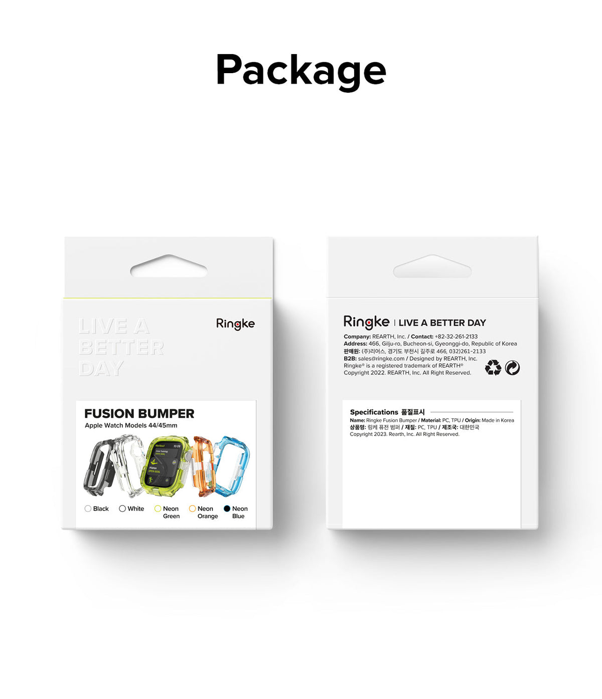Apple Watch Series (45mm / 44mm) Case | Fusion Bumper - Front and back view of Ringke Fusion Bumper retail packaging.