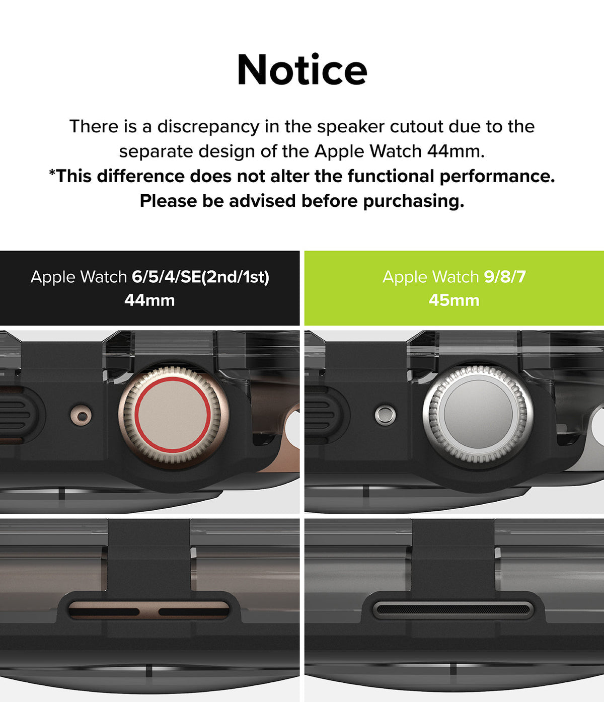 Apple Watch Series (45mm / 44mm) Case | Fusion Bumper - Comparison of speaker cutout designs for 44mm and 45mm models.