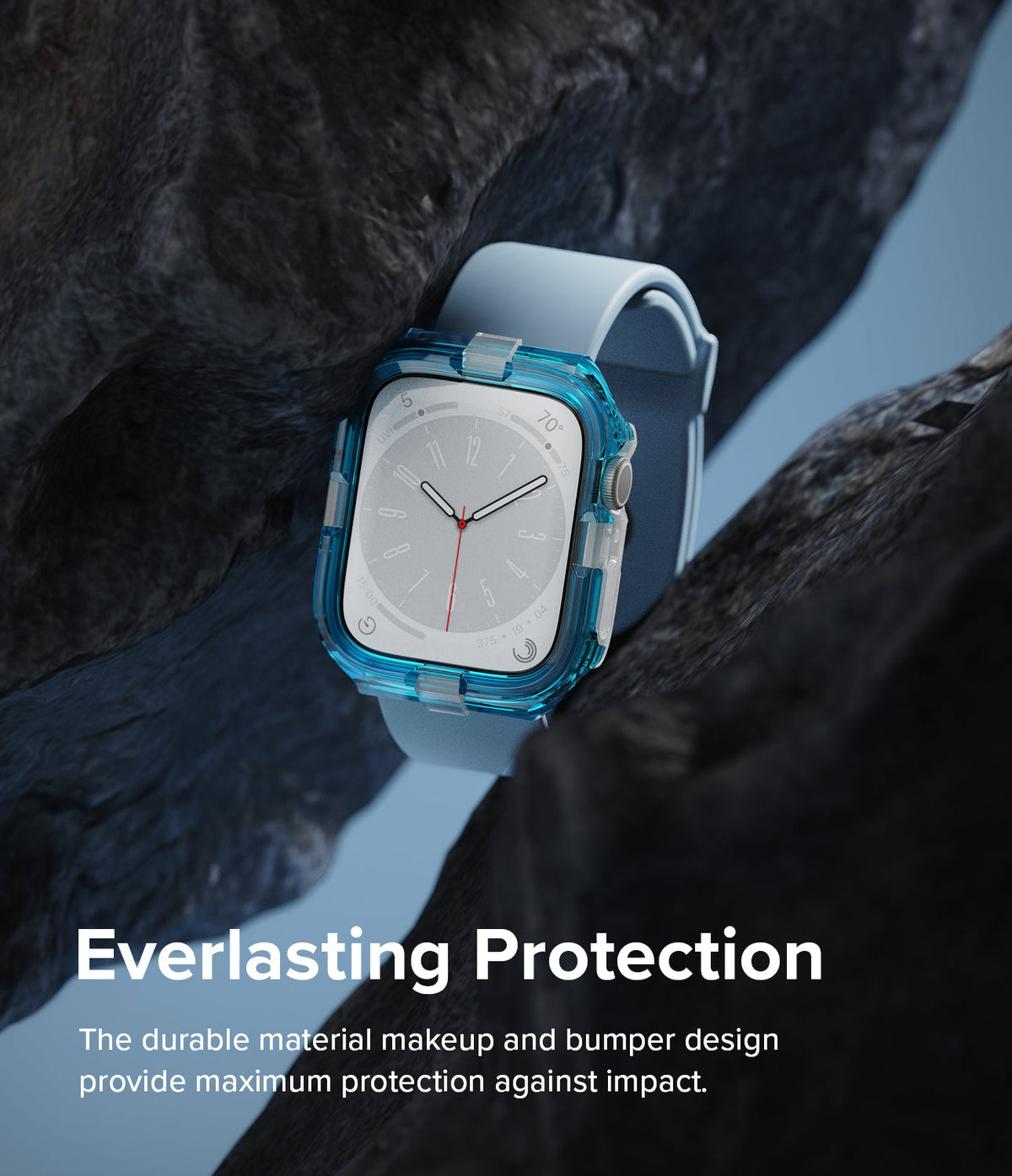 Apple Watch Series (45mm / 44mm) Case | Fusion Bumper - Blue translucent protective bumper case on an Apple Watch.