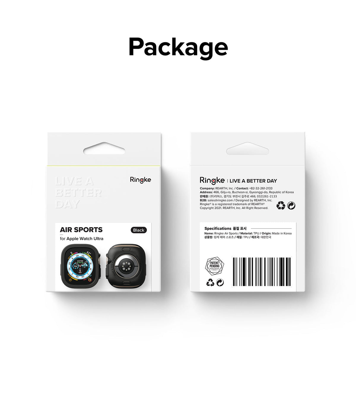 Apple Watch Ultra 3 / 2 / 1 Case | Air Sports - Front and back view of Ringke Air Sports packaging for Apple Watch.