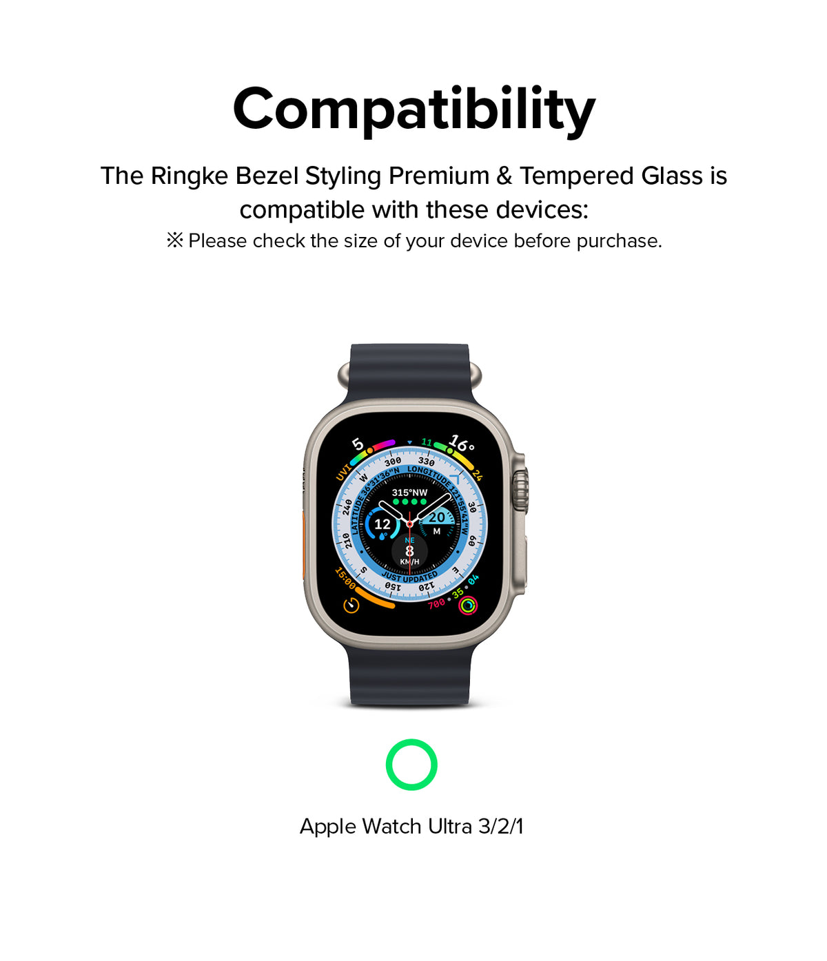 Apple Watch Ultra 3 / 2 / 1 | Glass + Bezel Styling Combo - Apple Watch Ultra with a protective bezel and screen glass.