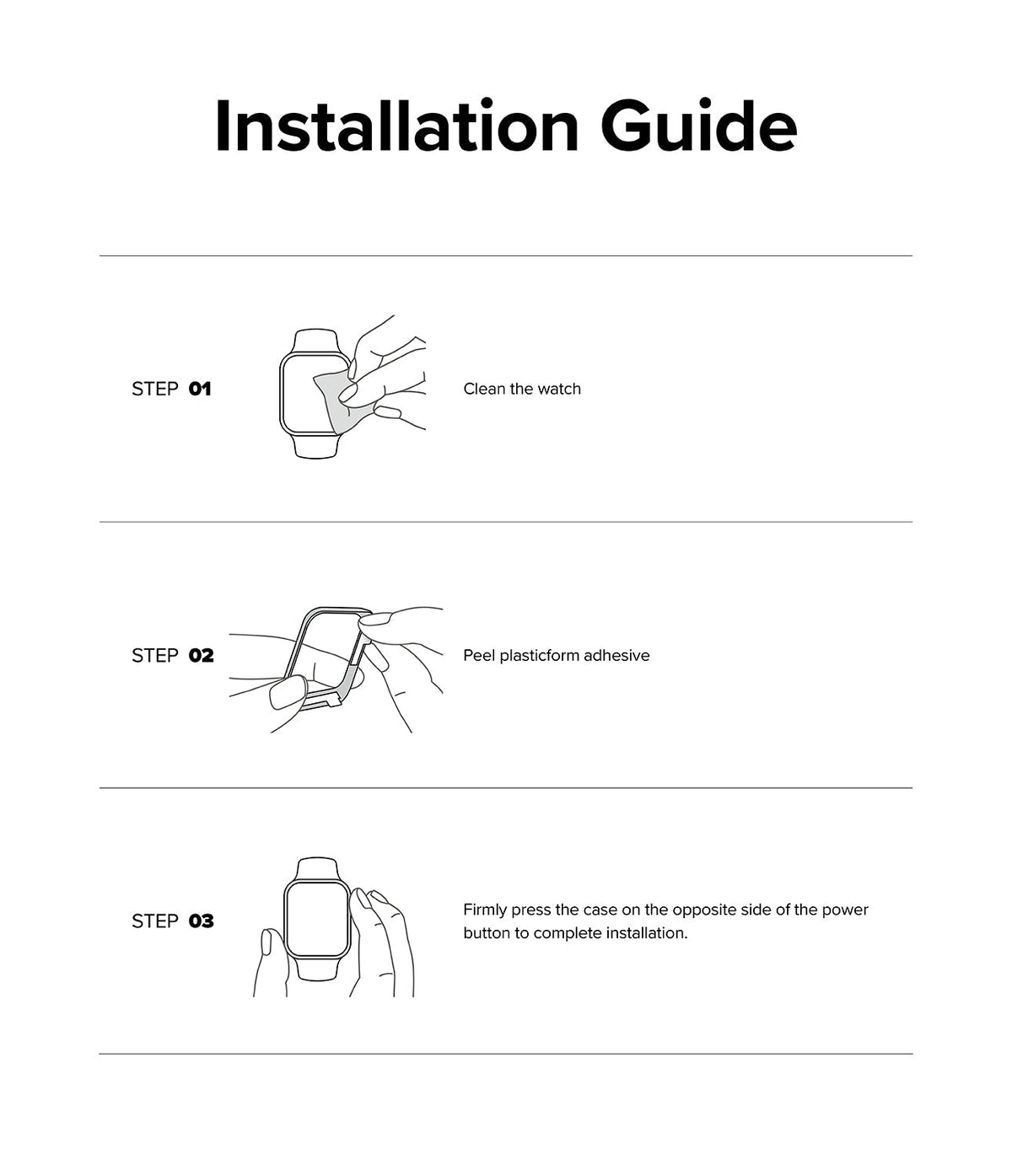 Apple Watch Ultra 3 / 2 / 1 | Glass + Bezel Styling Combo - Three-step installation guide for Apple Watch screen protector.