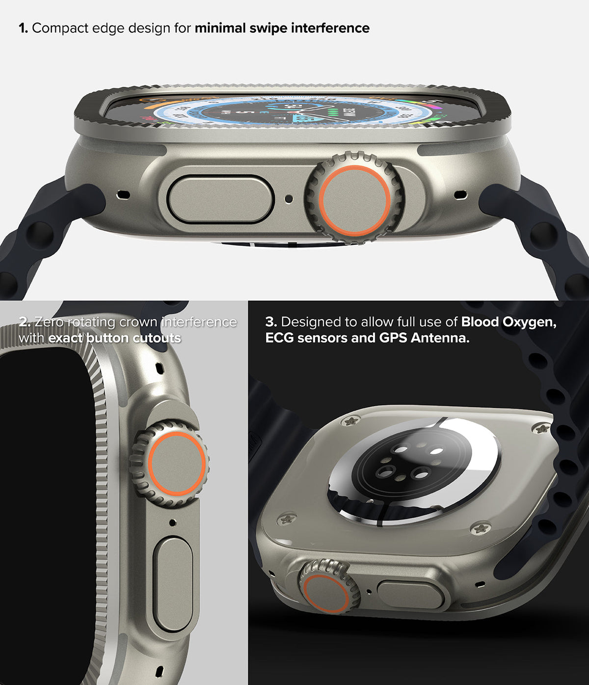 Apple Watch Ultra 3 / 2 / 1 | Glass + Bezel Styling Combo - Close-up views of protective bezel and screen glass.