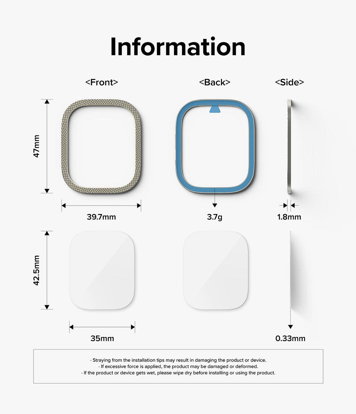 Apple Watch Ultra 3 / 2 / 1 | Glass + Bezel Styling Combo - Technical diagram showing dimensions of watch bezel and glass.