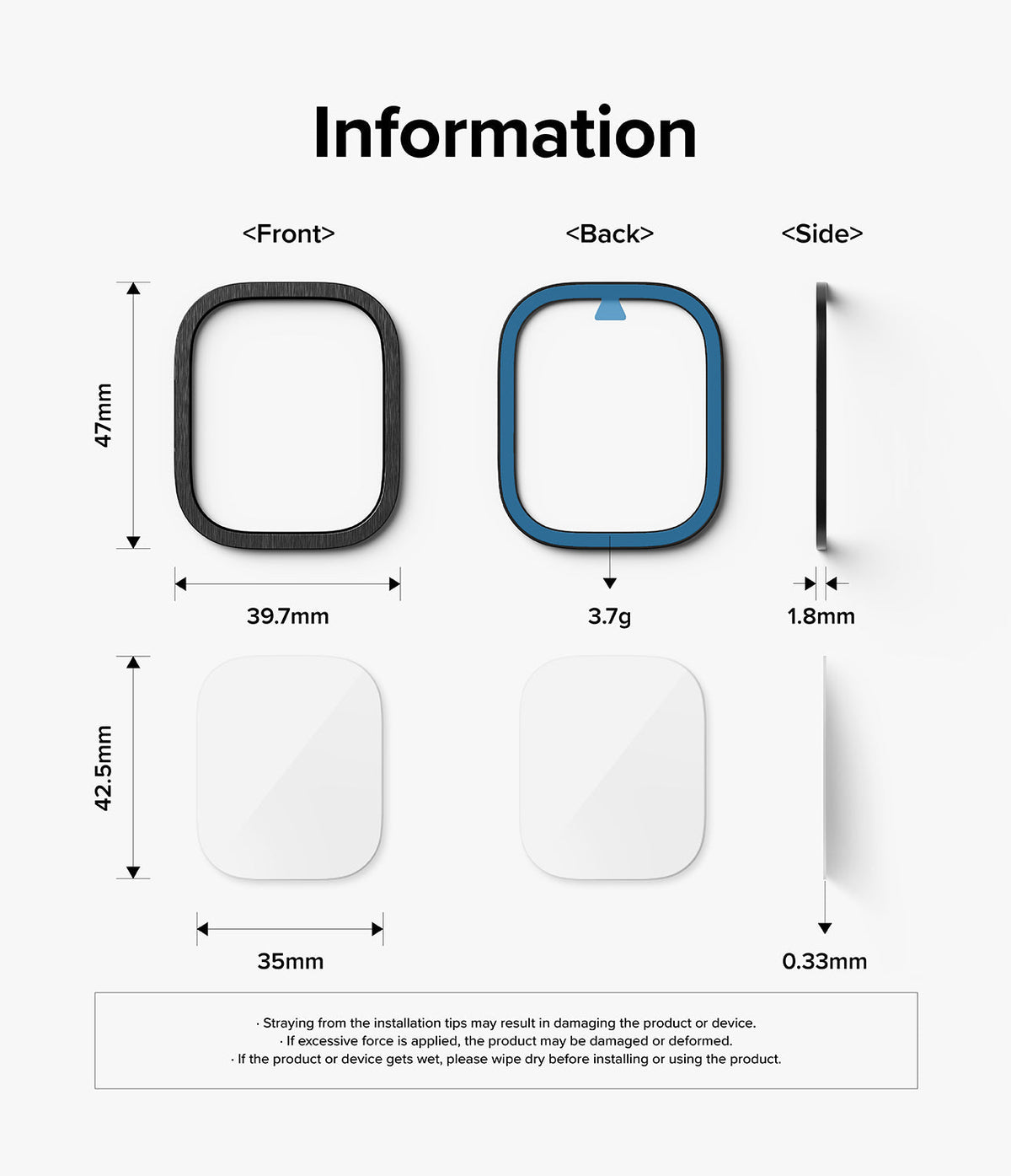 Apple Watch Ultra 3 / 2 / 1 | Glass + Bezel Styling Combo - Technical diagram showing dimensions of watch bezel and glass.