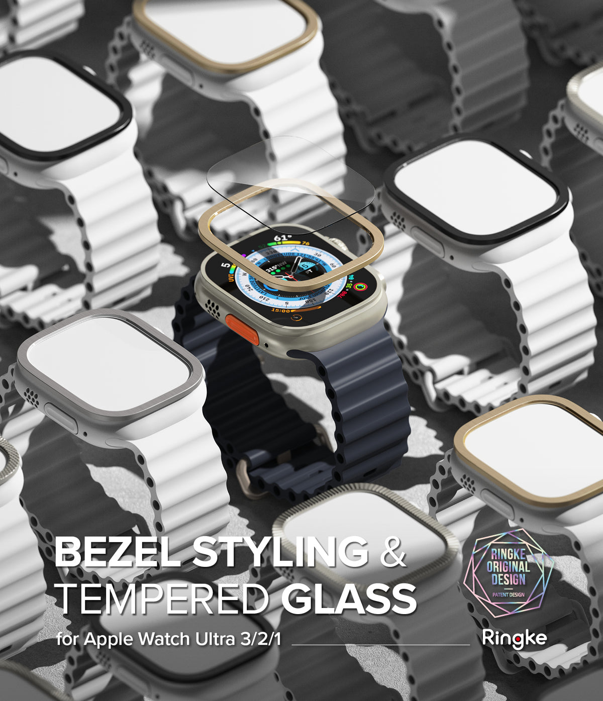 Apple Watch Ultra 3 / 2 / 1 | Glass + Bezel Styling Combo - Multiple Apple Watch Ultras with protective bezels and glass.