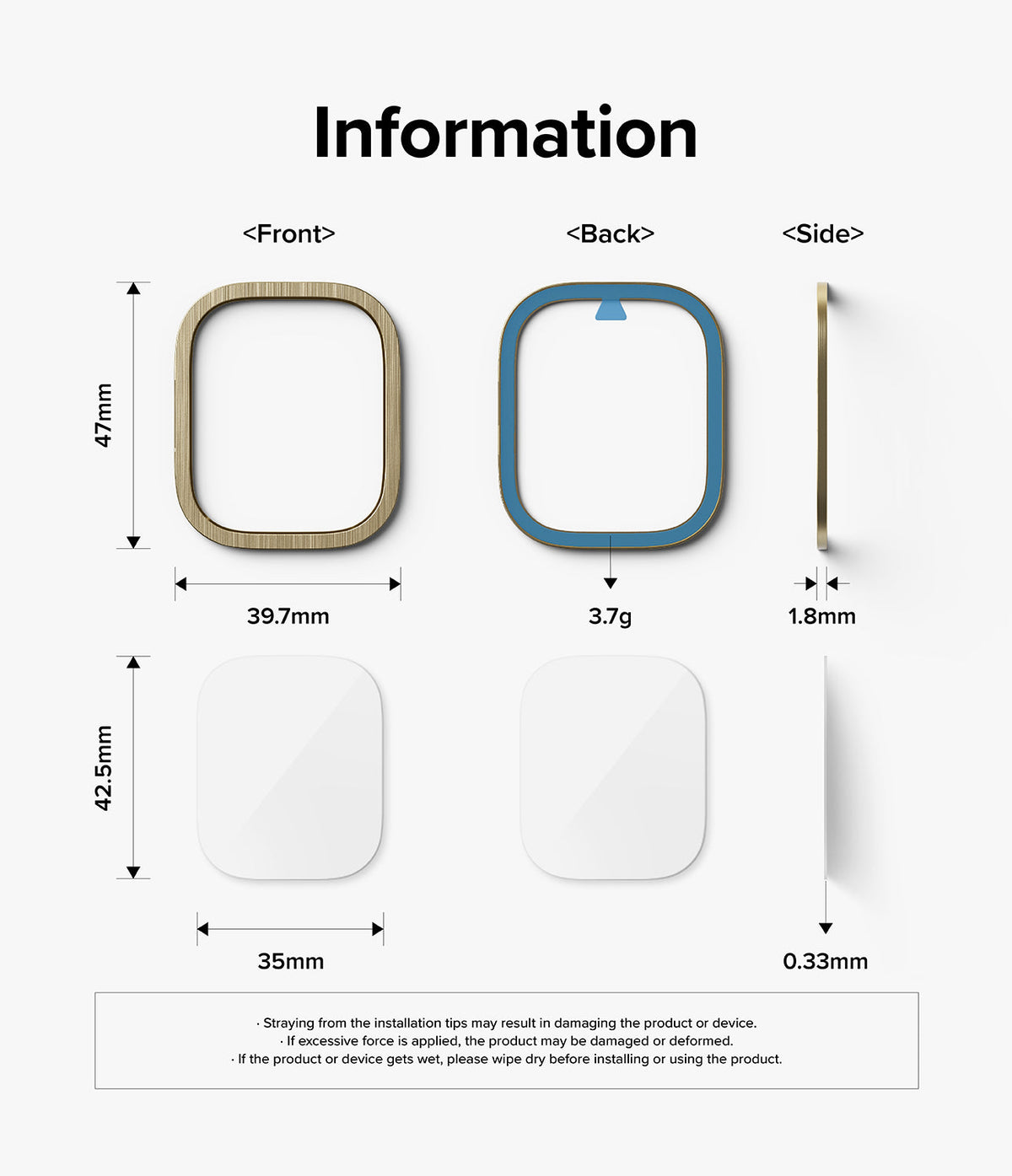 Apple Watch Ultra 3 / 2 / 1 | Glass + Bezel Styling Combo - Technical diagram showing dimensions of watch bezel and glass.