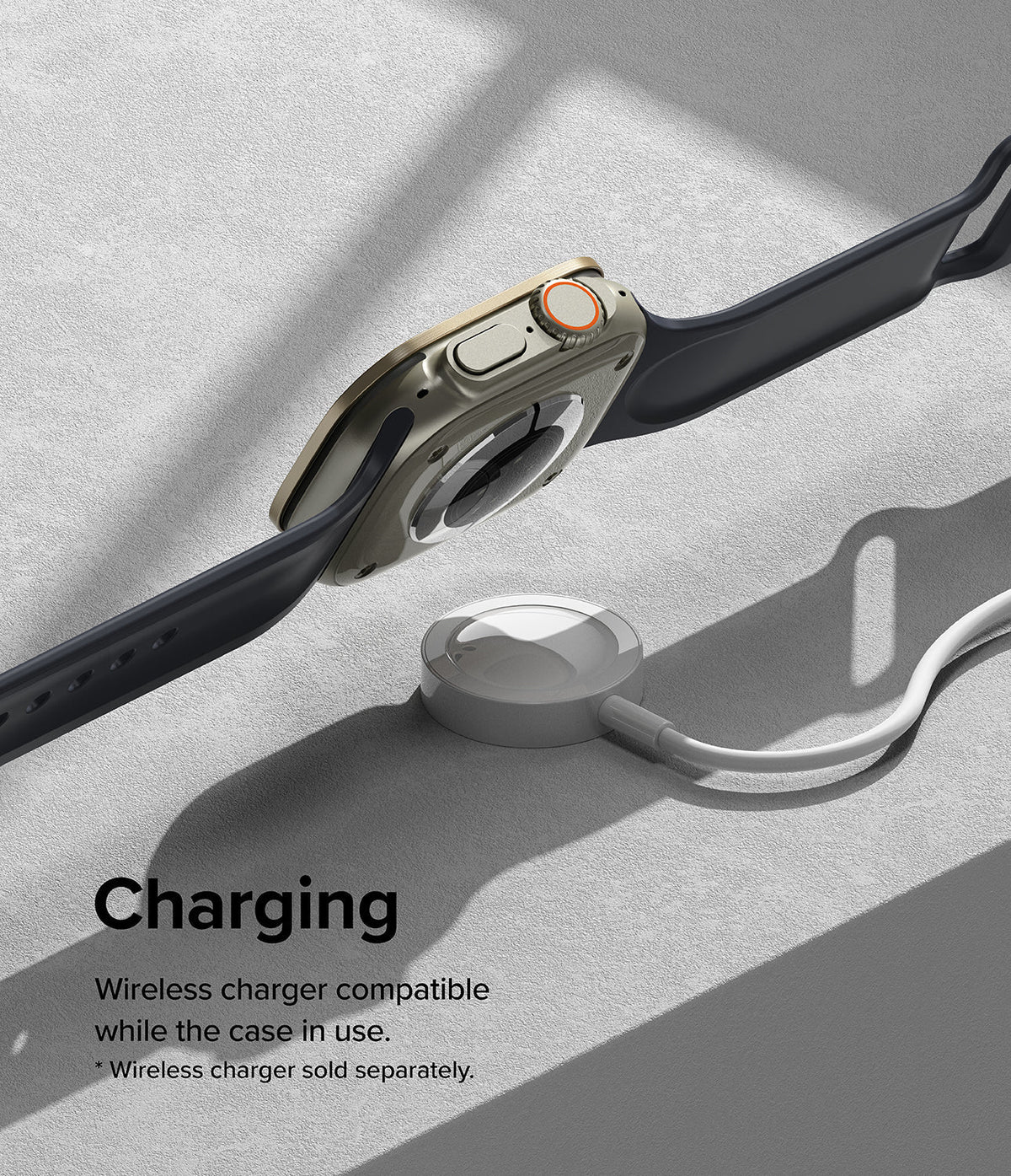 Apple Watch Ultra 3 / 2 / 1 | Glass + Bezel Styling Combo - Apple Watch Ultra with protective case charging wirelessly.