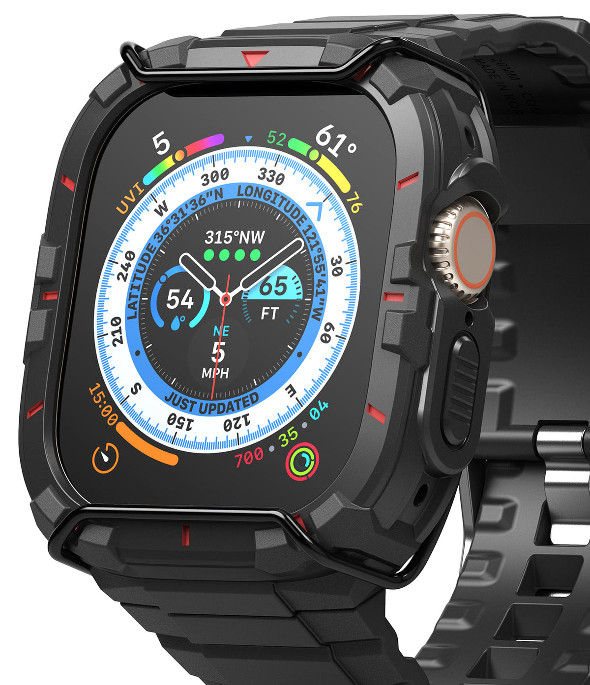 Apple Watch Ultra 3 / 2 / 1 Case + Band | Fusion-X Guard - Rugged black protective case and band on an Apple Watch Ultra.