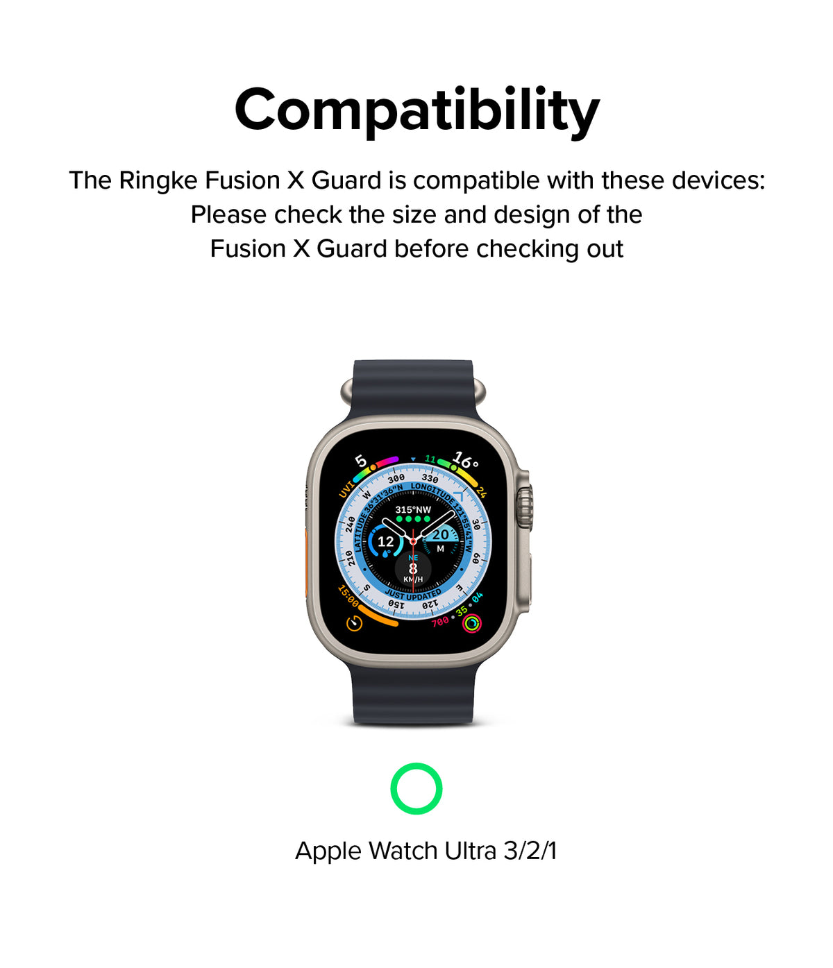 Apple Watch Ultra 3 / 2 / 1 Case + Band | Fusion-X Guard - Apple Watch Ultra with a black band and protective case.