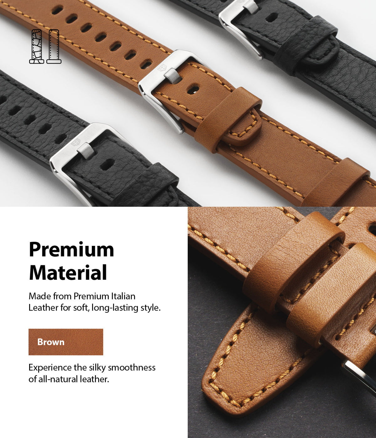 Apple Watch 49·46·45·44·42 mm | Leather One Classic Band - Apple Watch Leather One Classic Band - Brown and black leather watch straps with silver buckles and stitched details.