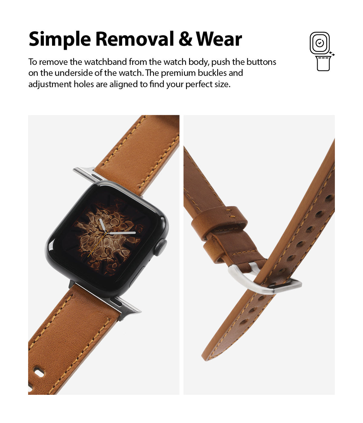 Apple Watch 49·46·45·44·42 mm | Leather One Classic Band - Brown leather watch band attached to a black Apple Watch.