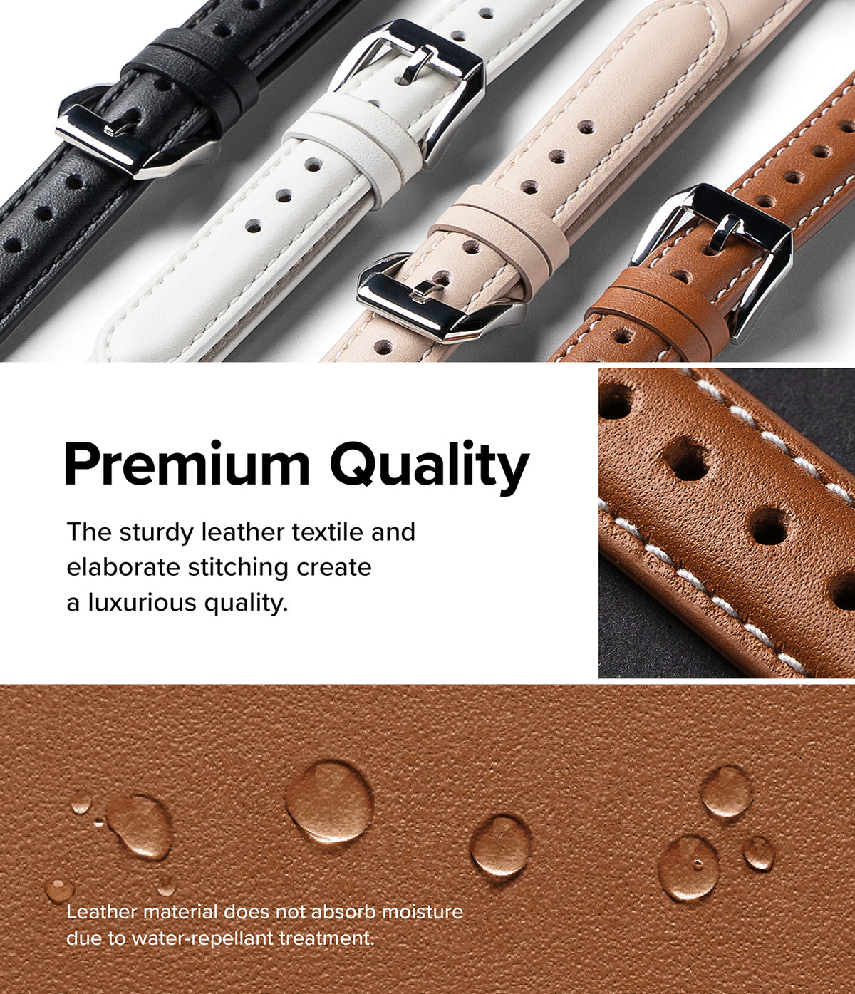 Apple Watch 42·41·40·38 mm | Leather One Padded Slim - Four colored leather watch straps with silver buckles and water-repellent texture.