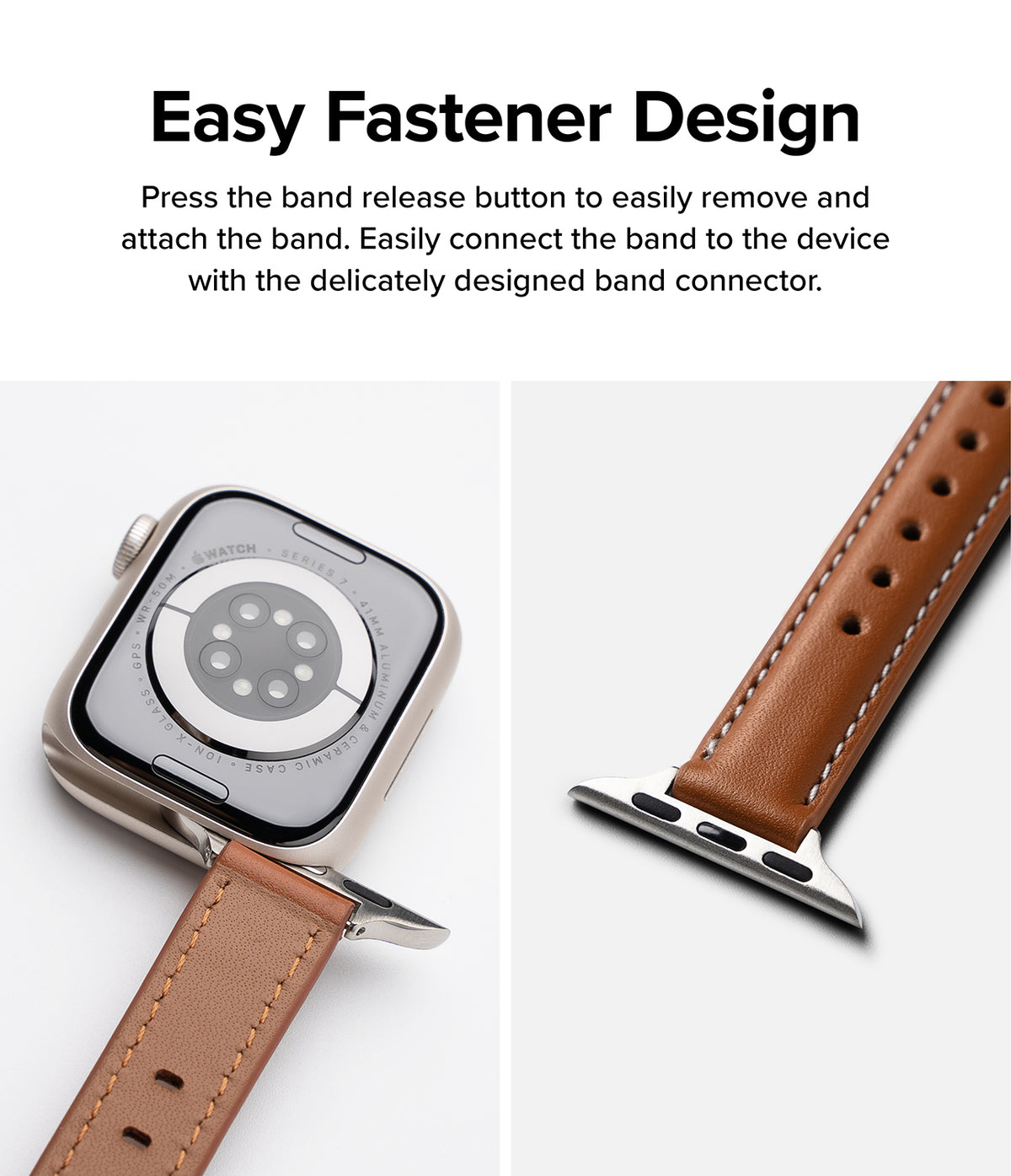 Apple Watch 42·41·40·38 mm | Leather One Padded Slim - Brown leather watch band with metal connector attaching to watch.