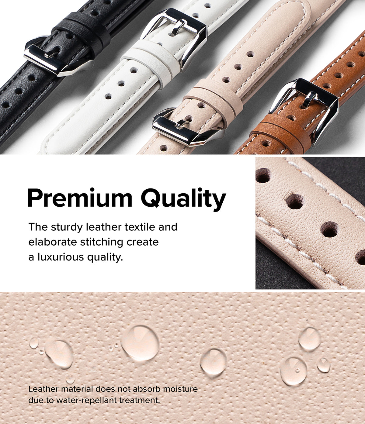 Apple Watch 42·41·40·38 mm | Leather One Padded Slim - Four leather watch straps in black, white, beige, and brown.