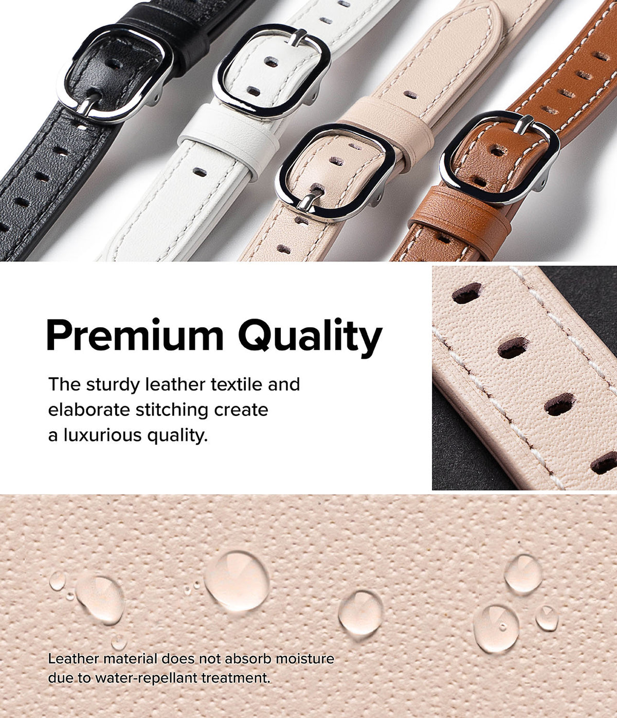 Apple Watch 42·41·40·38 mm | Leather One Slim Band - Four colored leather watch bands with silver buckles and water-repellent texture.