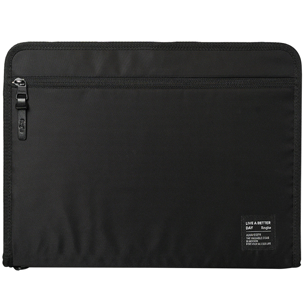 Pad Pouch | Smart Zip Pouch - A black rectangular zippered pouch with a branded fabric tag in the bottom corner.