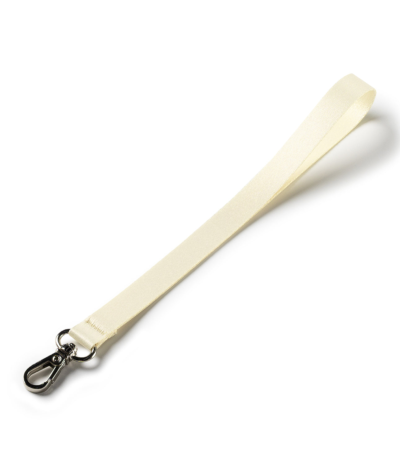 Hand Strap Hook - A cream-colored fabric wrist strap featuring a silver metal lobster clasp on a white background.