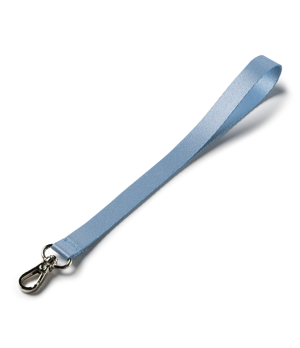 Hand Strap Hook - A light blue fabric wrist strap featuring a silver metal lobster clasp on a white background.