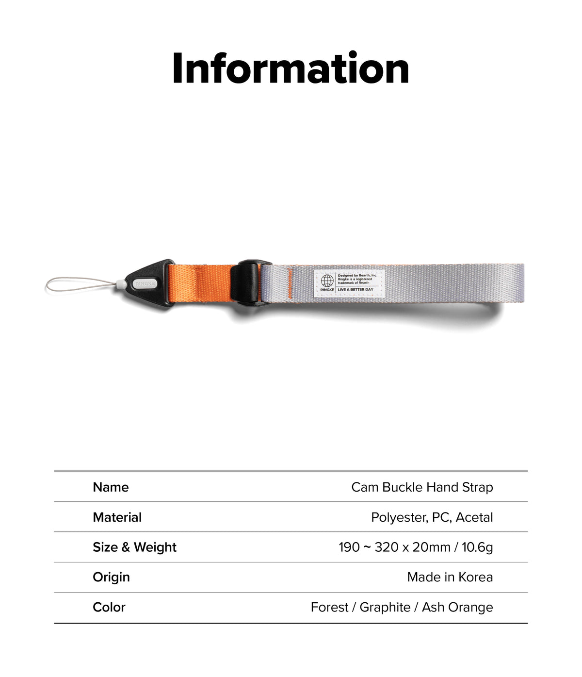 Cam Buckle Hand Strap - Cam Buckle Hand Strap with product details on a white background
