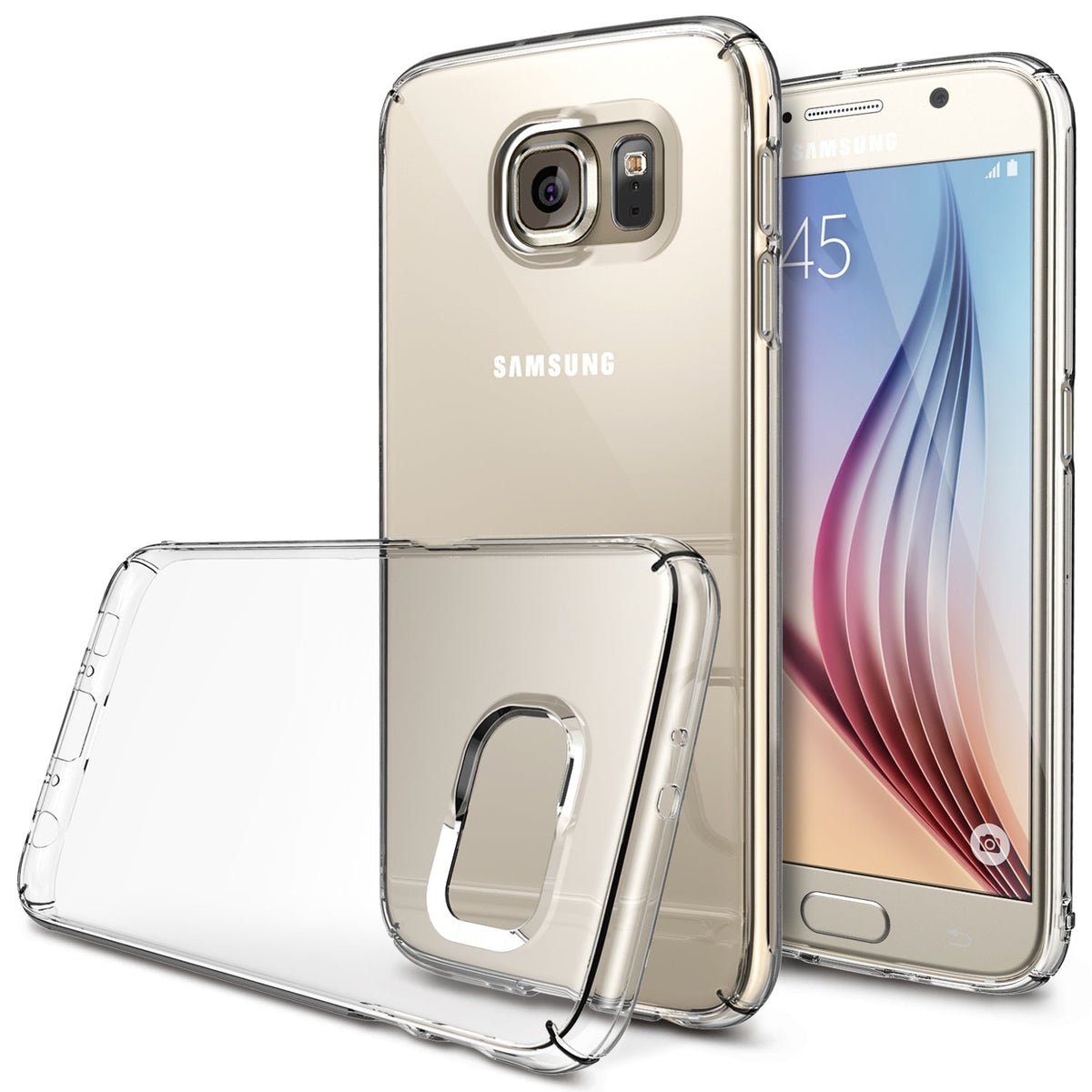 Galaxy S6 Case | Slim - Clear protective phone case shown next to a gold Samsung Galaxy S6 smartphone.