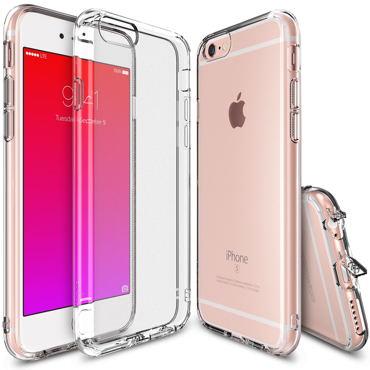 iPhone 6s / 6 Case | Air - Clear protective cases shown on a rose gold iPhone 6s from front, back, and side angles.