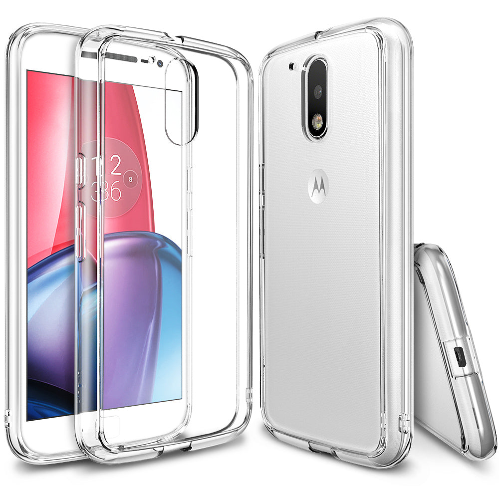 Moto G4 / G4 Plus Case | Fusion - Clear protective phone case shown from front, back, and side angles on a white background.