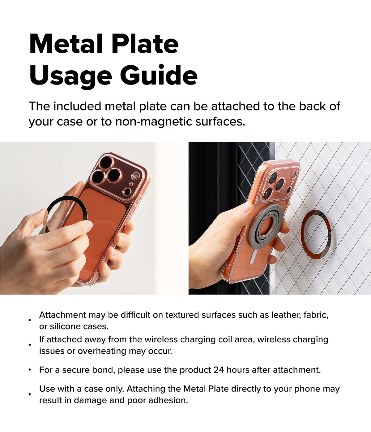Dual Magnetic Smart Ring - Instructions for applying a metal ring to a phone case for magnetic surface mounting.